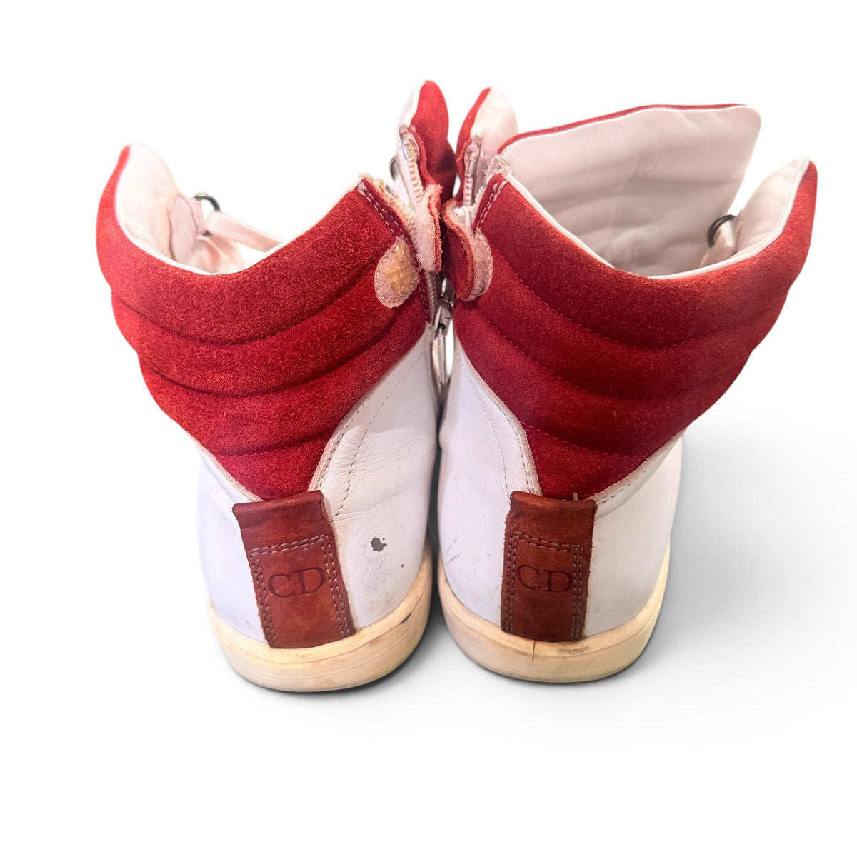 38 Christian Dior White & Red Suede Leather High-Top Sneakers