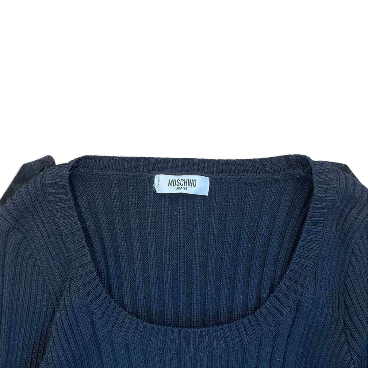 Moschino Jeans Black Ribbed Knit Utility Pocket Sweater