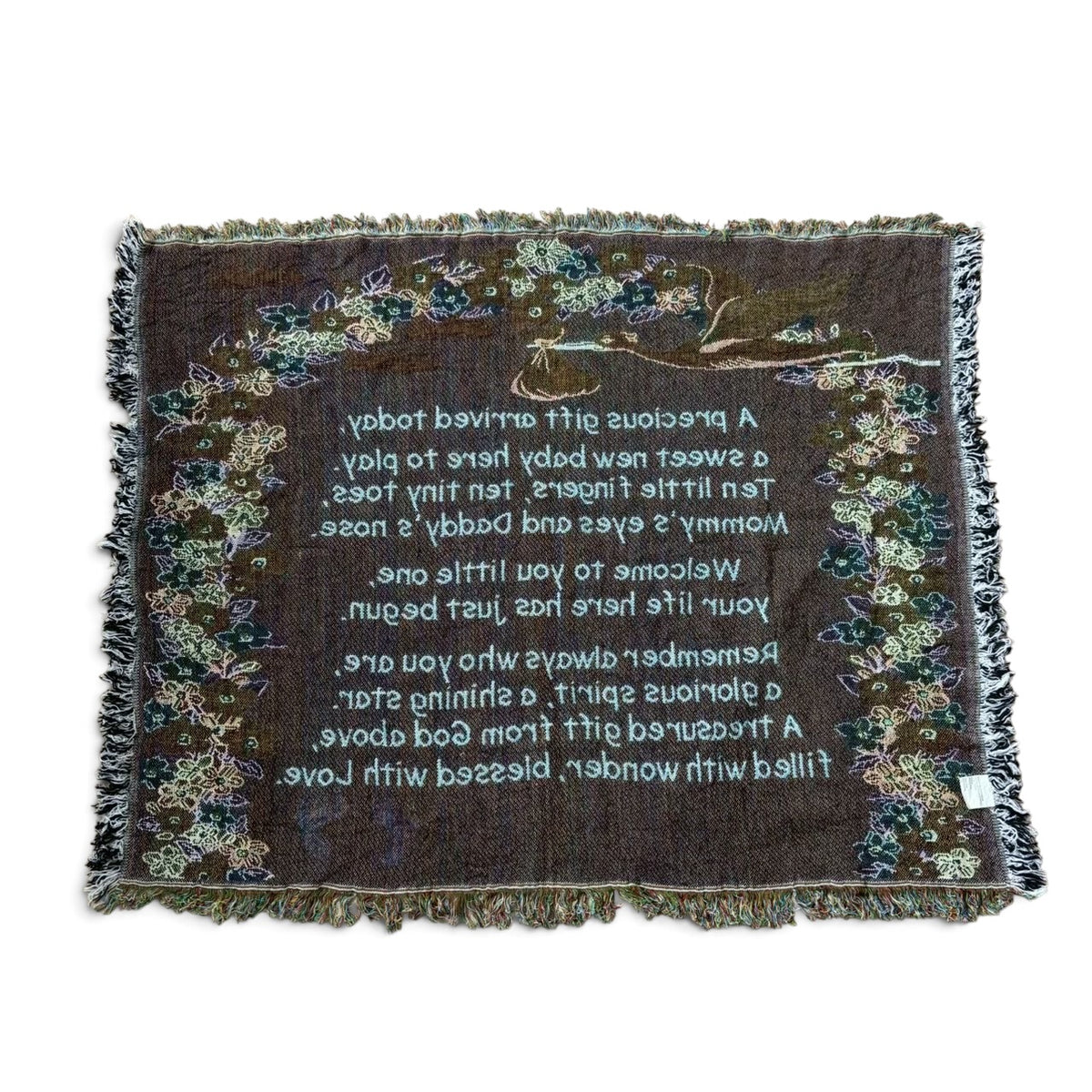 001 Baby Blessing Poem Floral Frame Woven Rug
