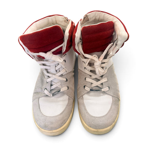 38 Christian Dior White & Red Suede Leather High-Top Sneakers