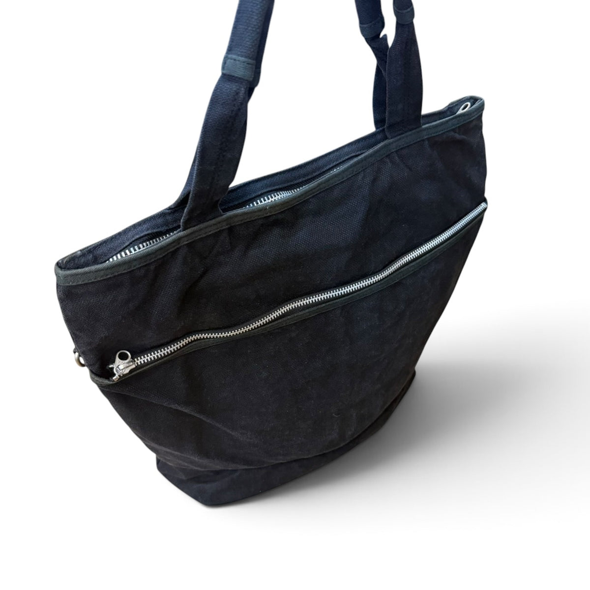 Y’s Black Washed Canvas Multi Pocket Large Tote Bag