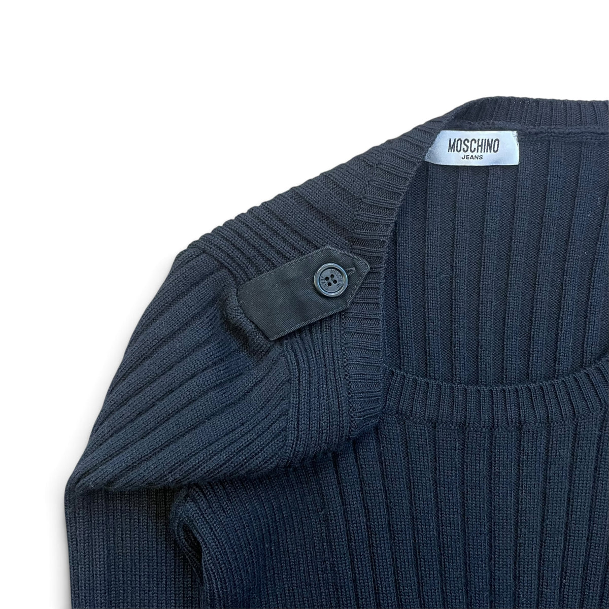 Moschino Jeans Black Ribbed Knit Utility Pocket Sweater