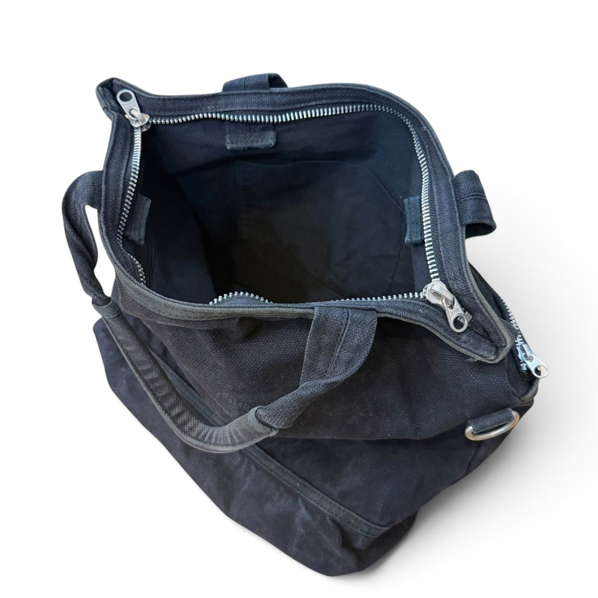 Y’s Black Washed Canvas Multi Pocket Large Tote Bag