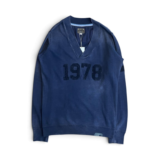 DIESEL Washed Navy V-Neck Logo Sweatshirt
