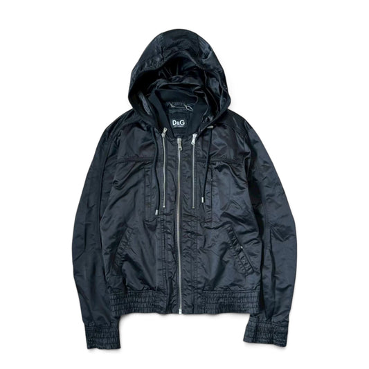DOLCE & GABBANA Zip-Up Hooded Jacket (Black)
