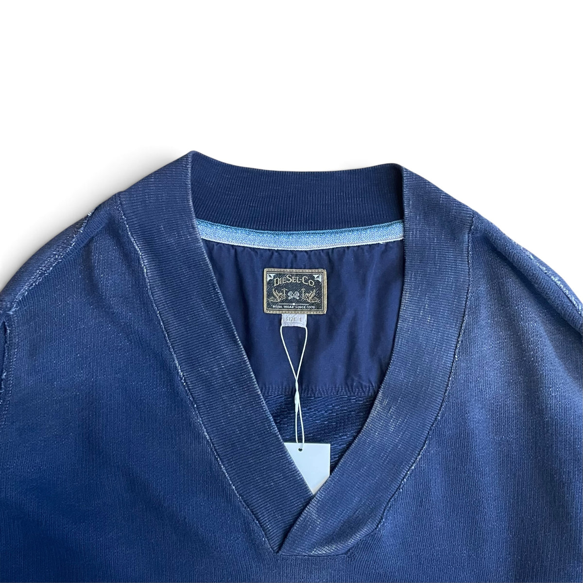 DIESEL Washed Navy V-Neck Logo Sweatshirt