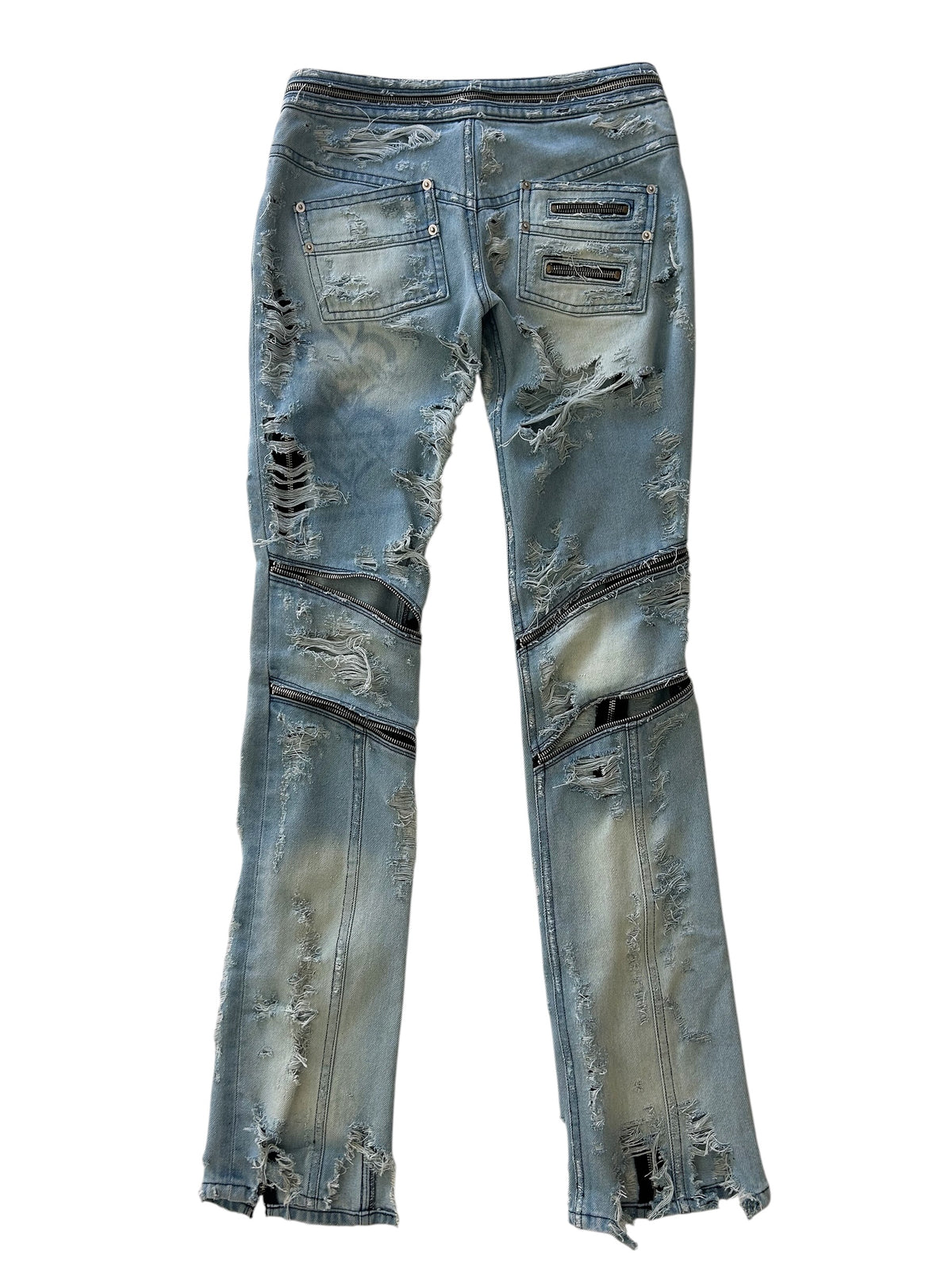 SELF INDULGENCE / Destroyed Zipped Biker Jeans Light Blue
