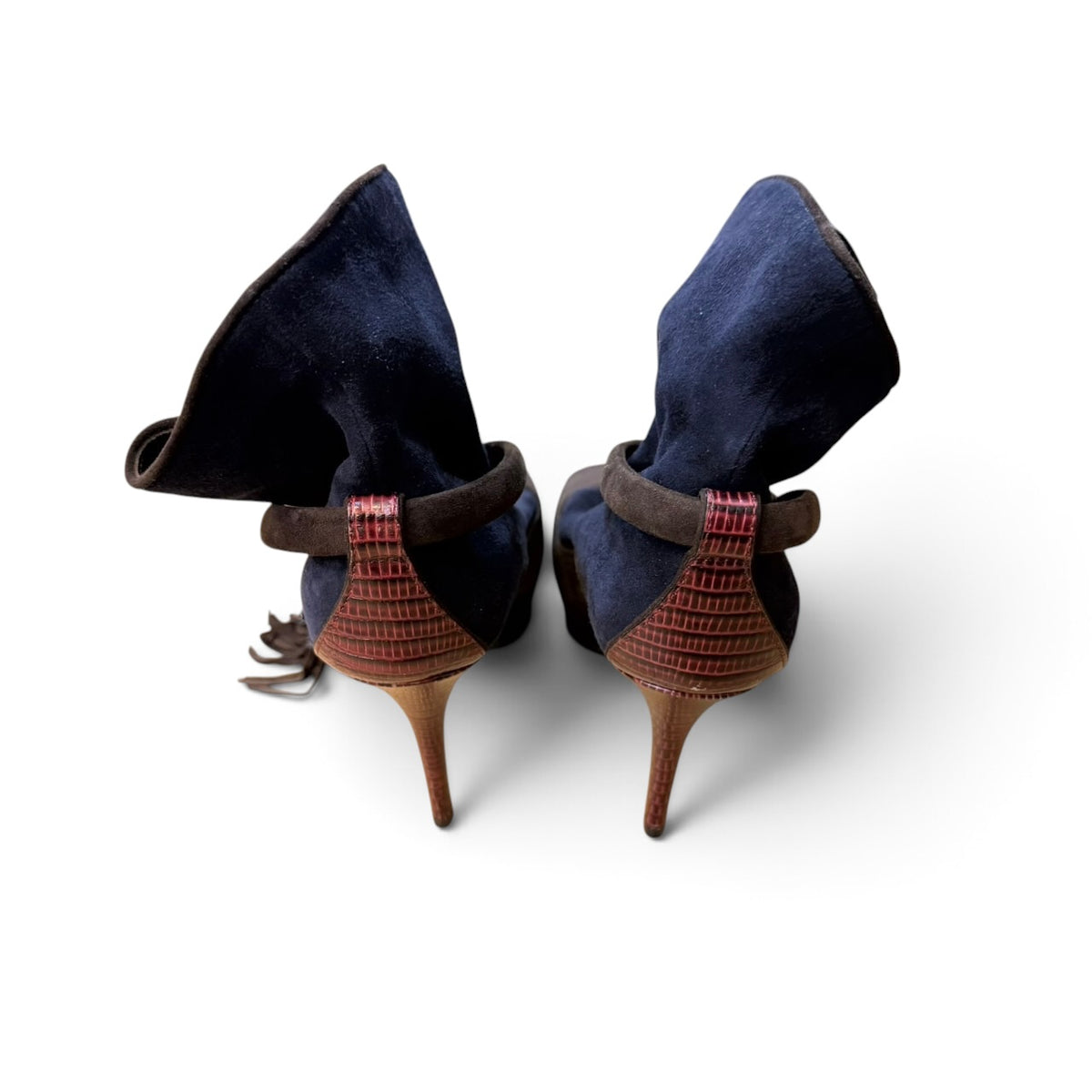Louis Vuitton Suede Tassel Open Toe Platform Ankle Boots