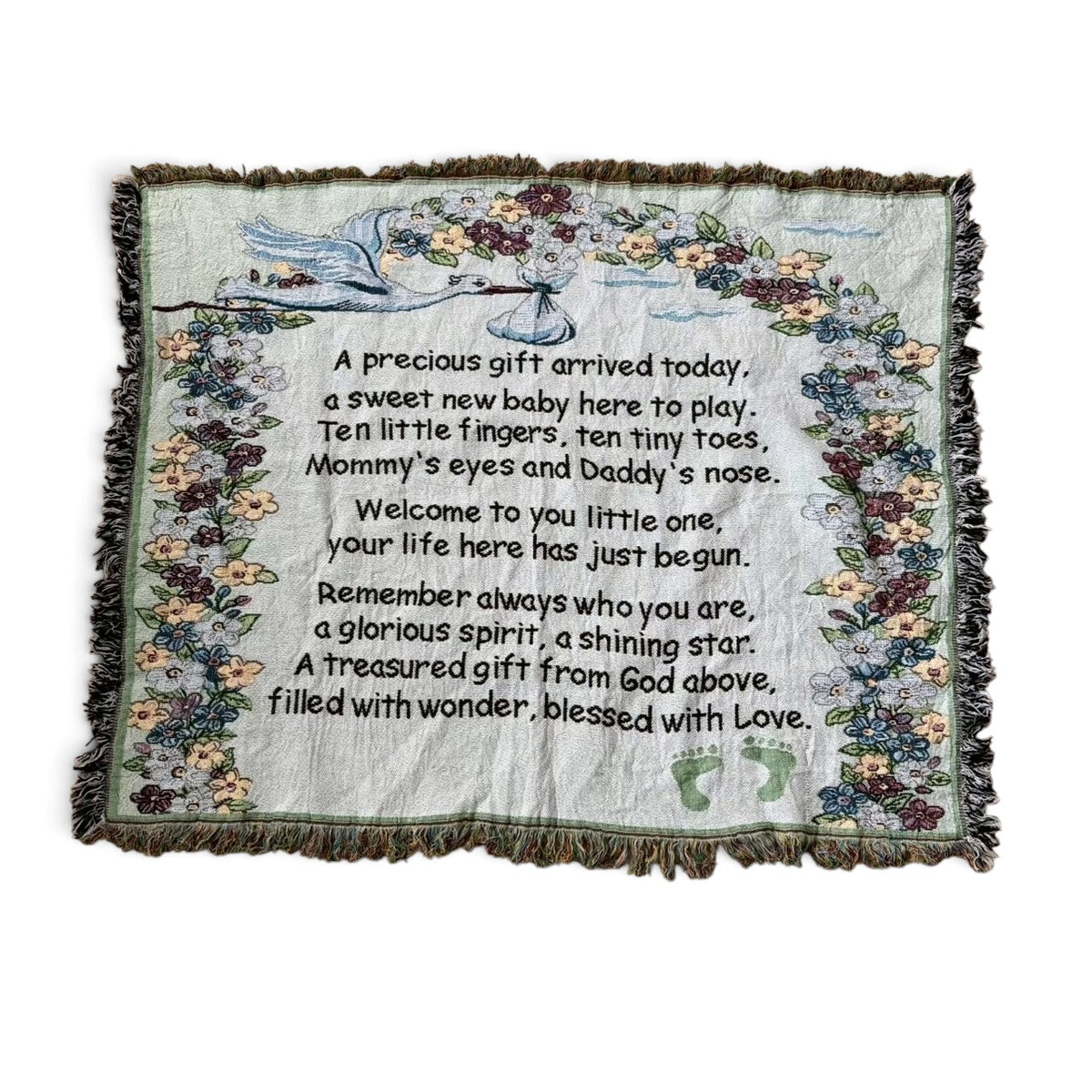001 Baby Blessing Poem Floral Frame Woven Rug
