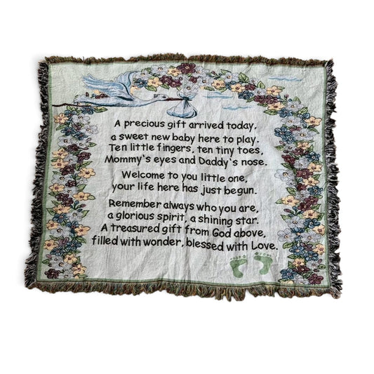 001 Baby Blessing Poem Floral Frame Woven Rug