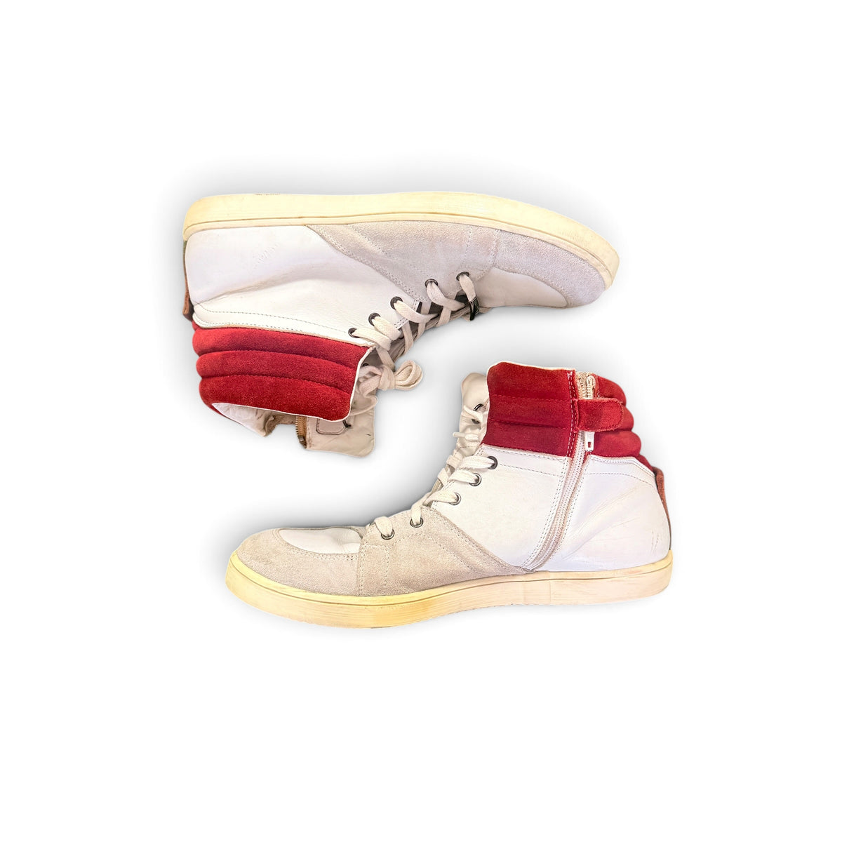 38 Christian Dior White & Red Suede Leather High-Top Sneakers