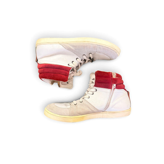 38 Christian Dior White & Red Suede Leather High-Top Sneakers