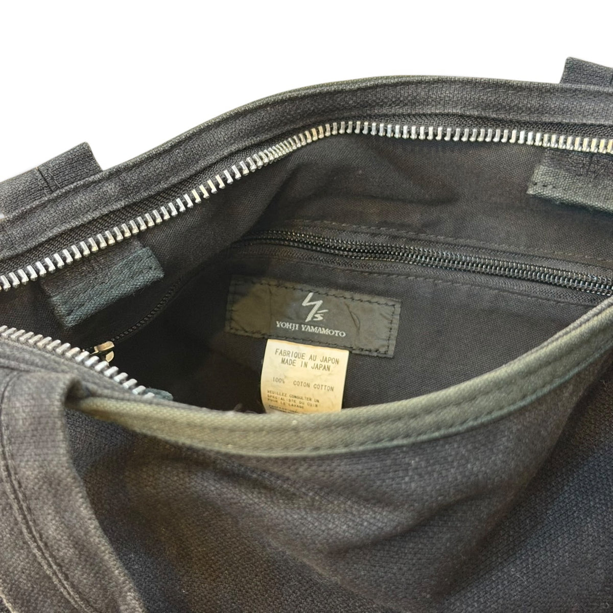 Y’s Black Washed Canvas Multi Pocket Large Tote Bag
