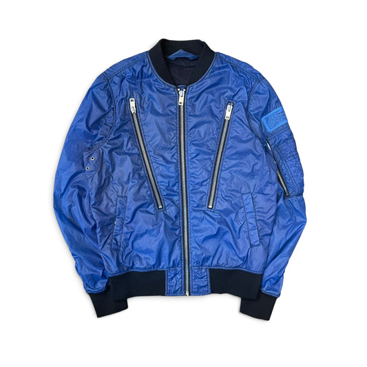 DIESEL Multi-Zip Detail Blue Nyion Bomber Jacket