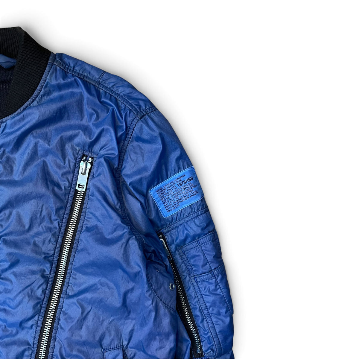 DIESEL Multi-Zip Detail Blue Nyion Bomber Jacket