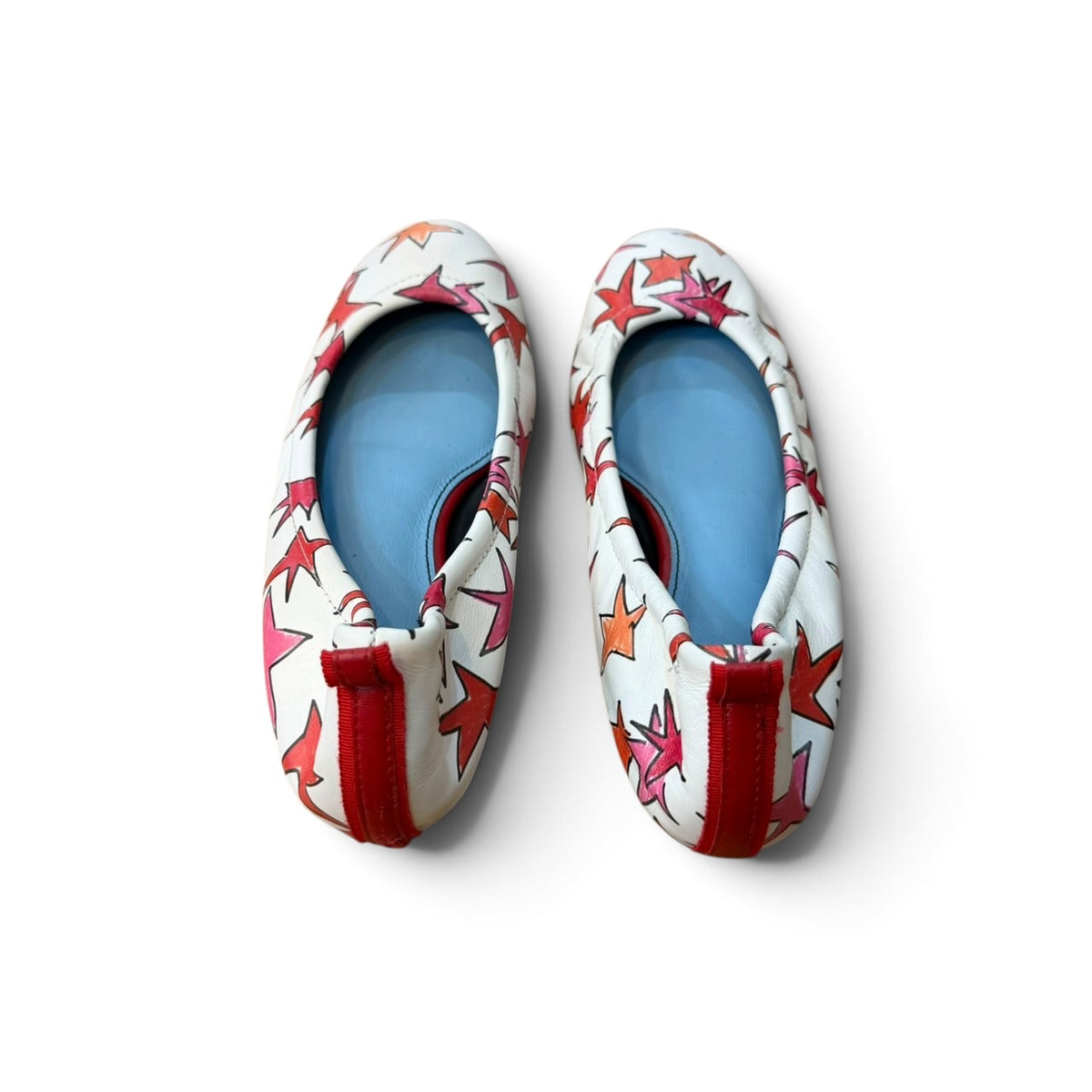 38 LANVIN Paris Star Print Leather Ballet Flats