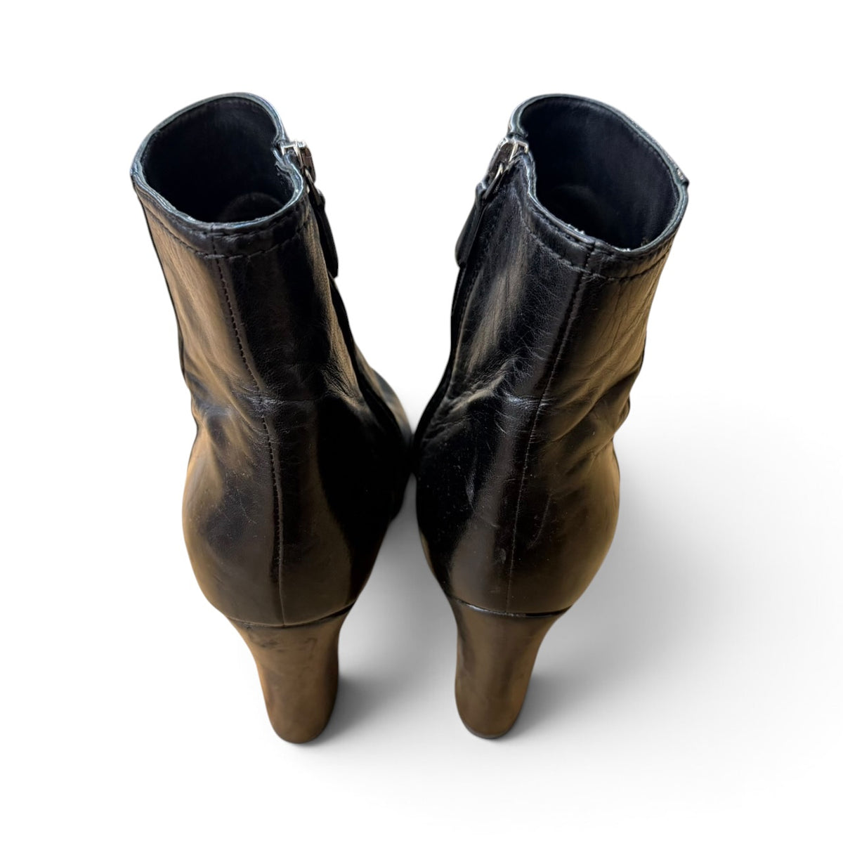 Prada Black Leather Square Heel Side Zip Ankle Boots