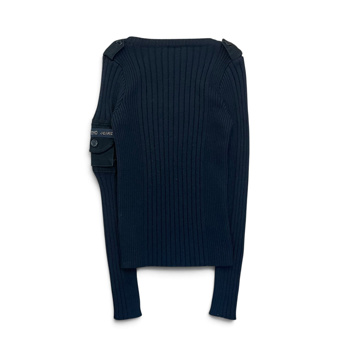Moschino Jeans Black Ribbed Knit Utility Pocket Sweater
