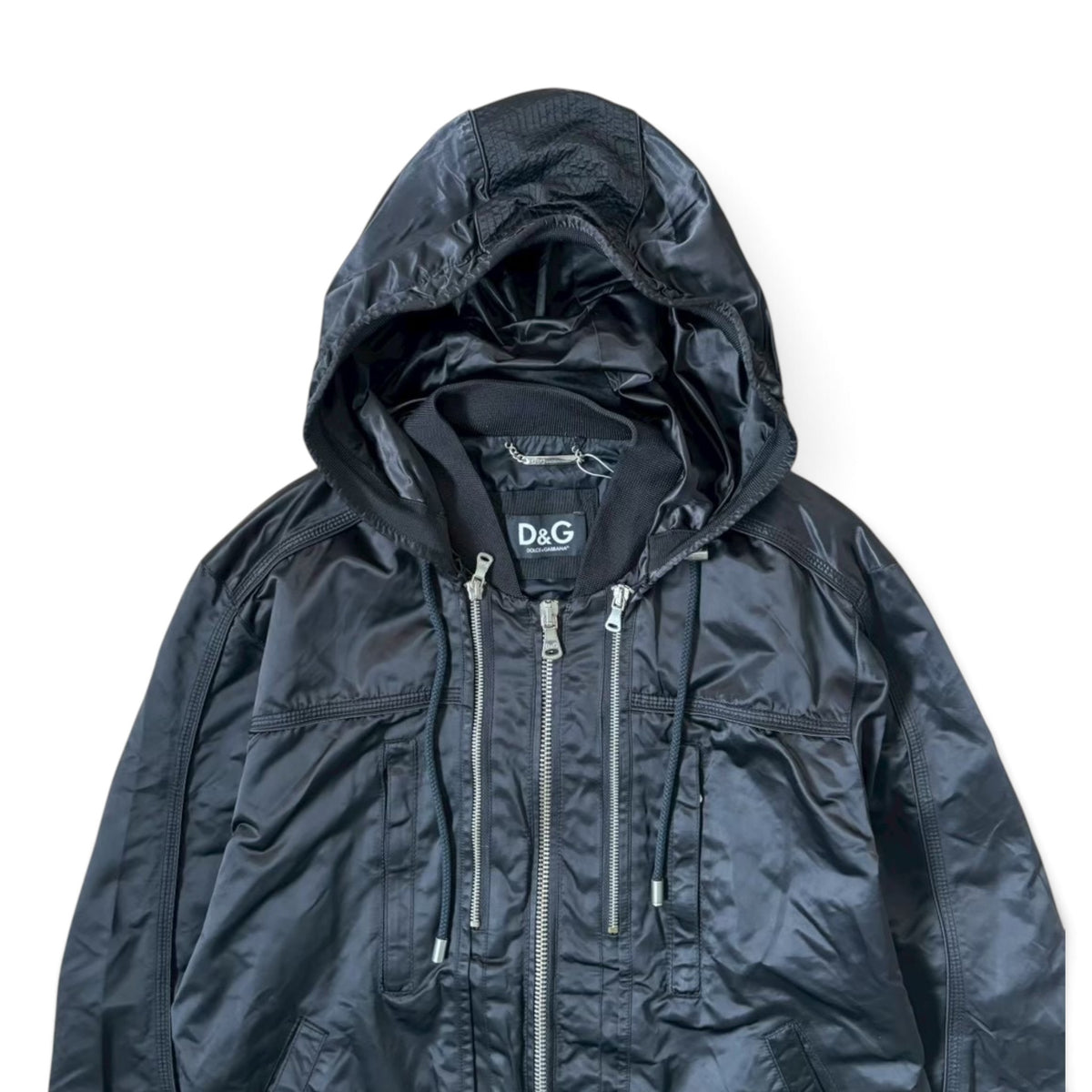 DOLCE & GABBANA Zip-Up Hooded Jacket (Black)