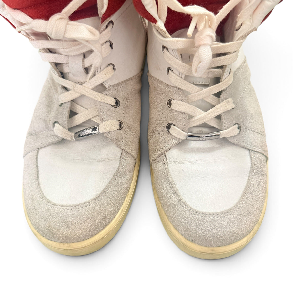 38 Christian Dior White & Red Suede Leather High-Top Sneakers