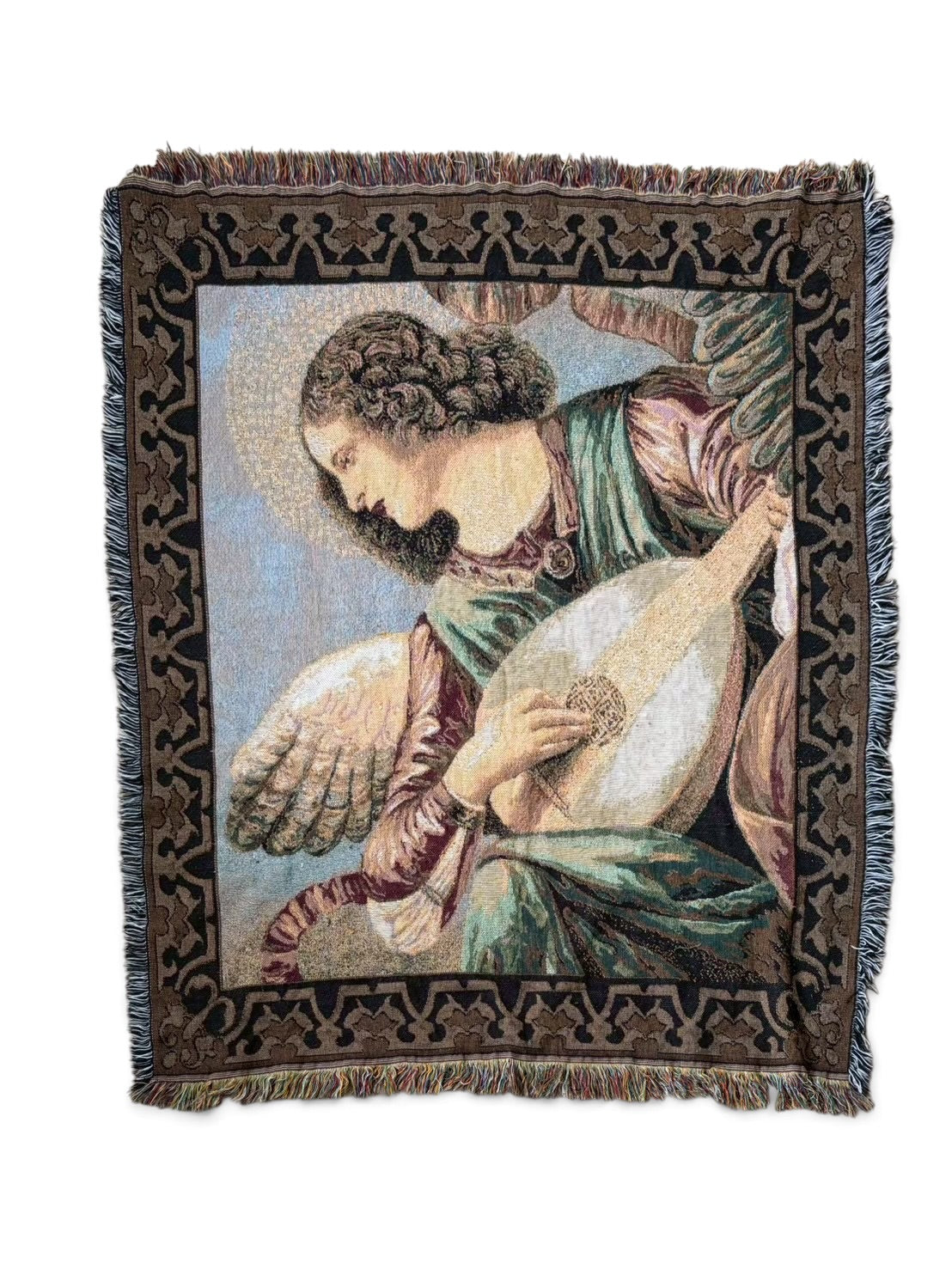002 Angel Lute Player Classical Art Woven Tapestry Rug