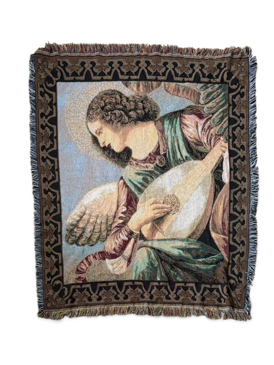 002 Angel Lute Player Classical Art Woven Tapestry Rug