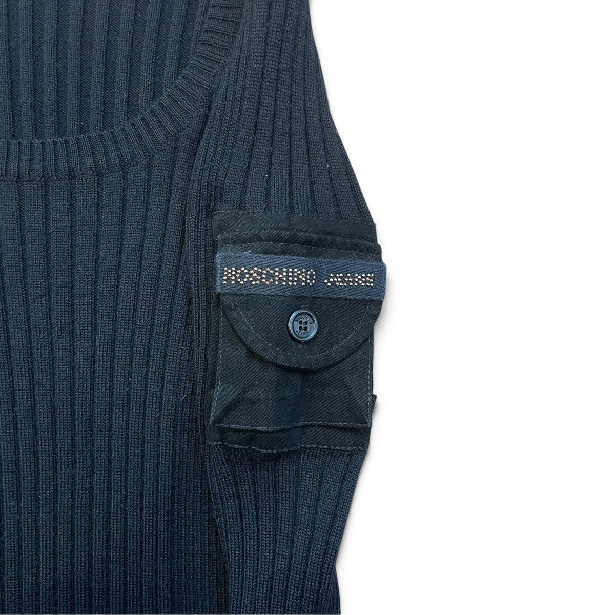 Moschino Jeans Black Ribbed Knit Utility Pocket Sweater