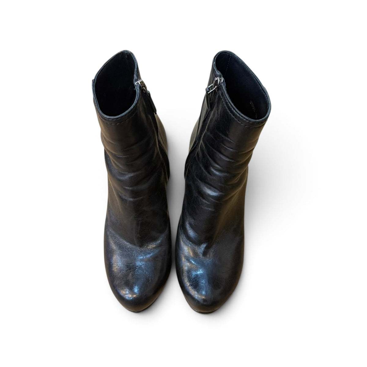 Prada Black Leather Square Heel Side Zip Ankle Boots