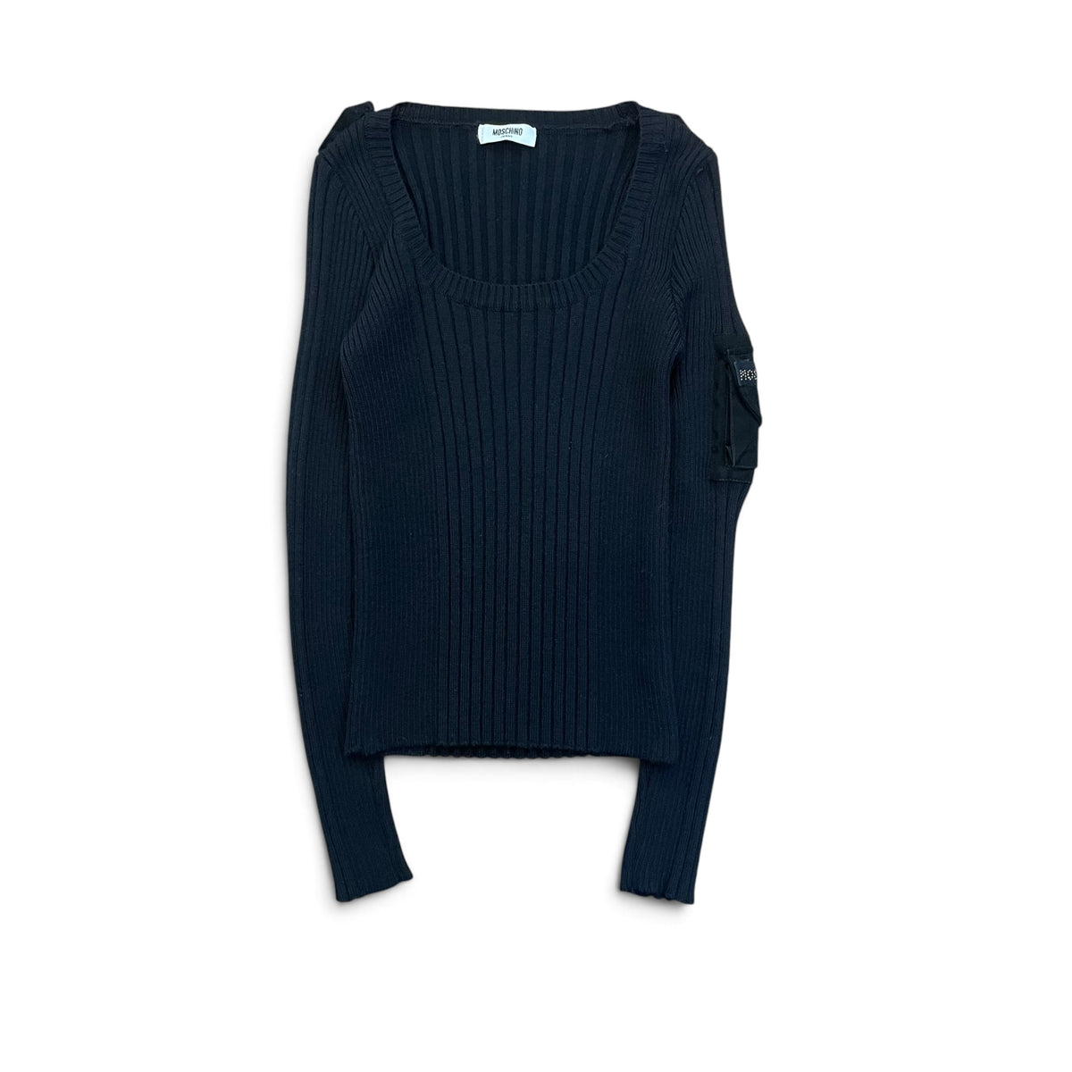 Moschino Jeans Black Ribbed Knit Utility Pocket Sweater