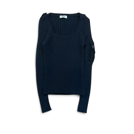 Moschino Jeans Black Ribbed Knit Utility Pocket Sweater