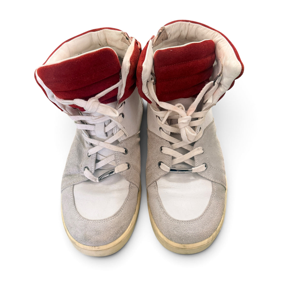 38 Christian Dior White & Red Suede Leather High-Top Sneakers