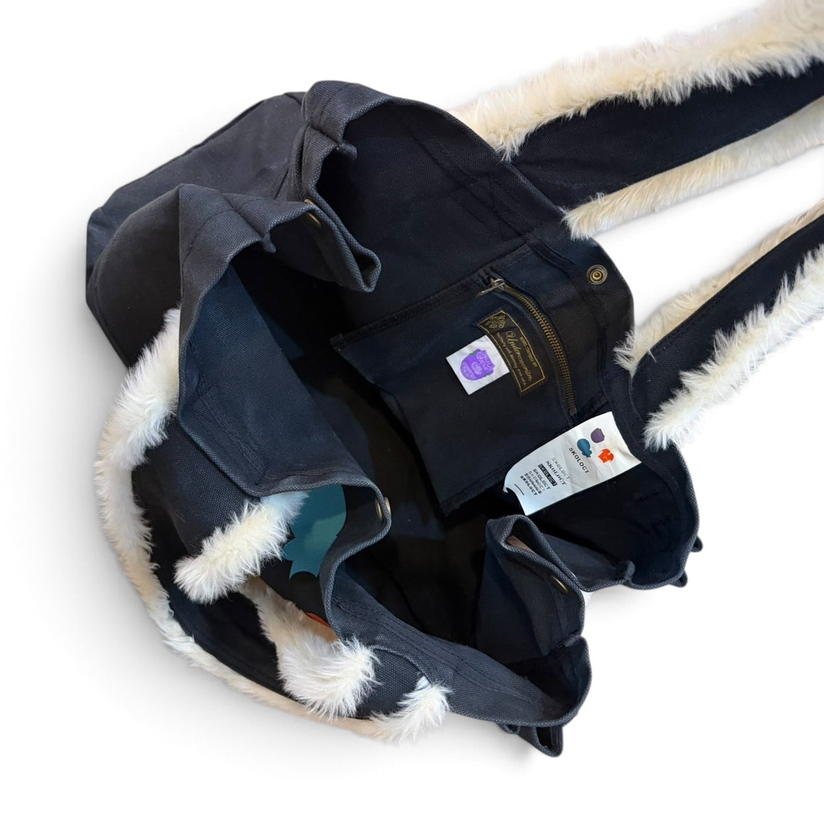 UNDERCOVER × SKOLOCT Fur Handle Graphic Canvas Tote Bag