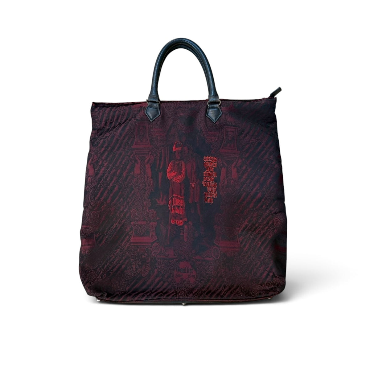 Jean Paul Gaultier Gothic Jacquard Graphic Leather Handle Tote Bag