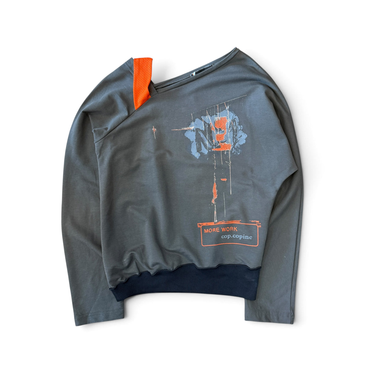 Cop.Copine Asymmetric Graphic Long Sleeve Top – Charcoal