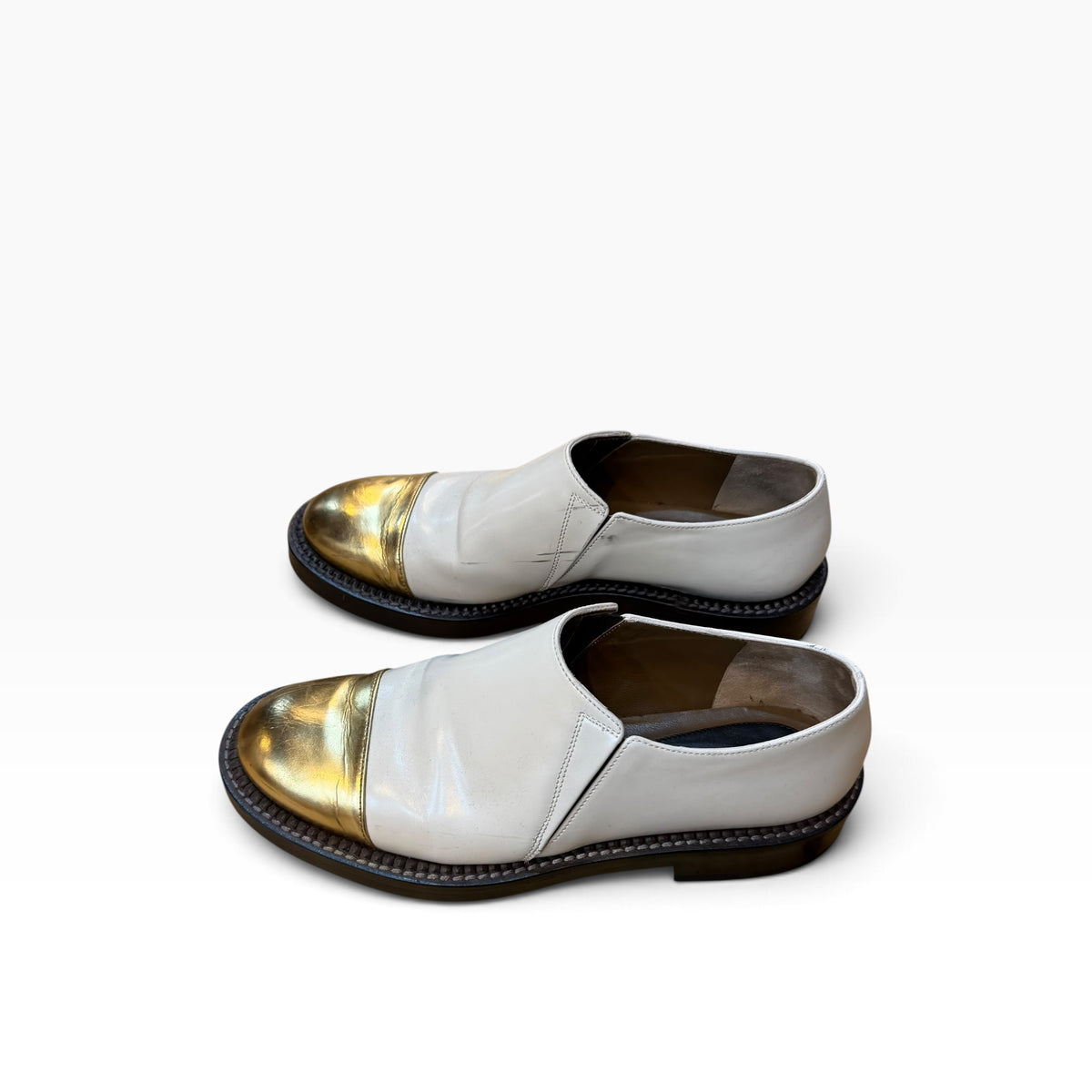 MARNI White & Gold Toe Cap Slip-On Shoes